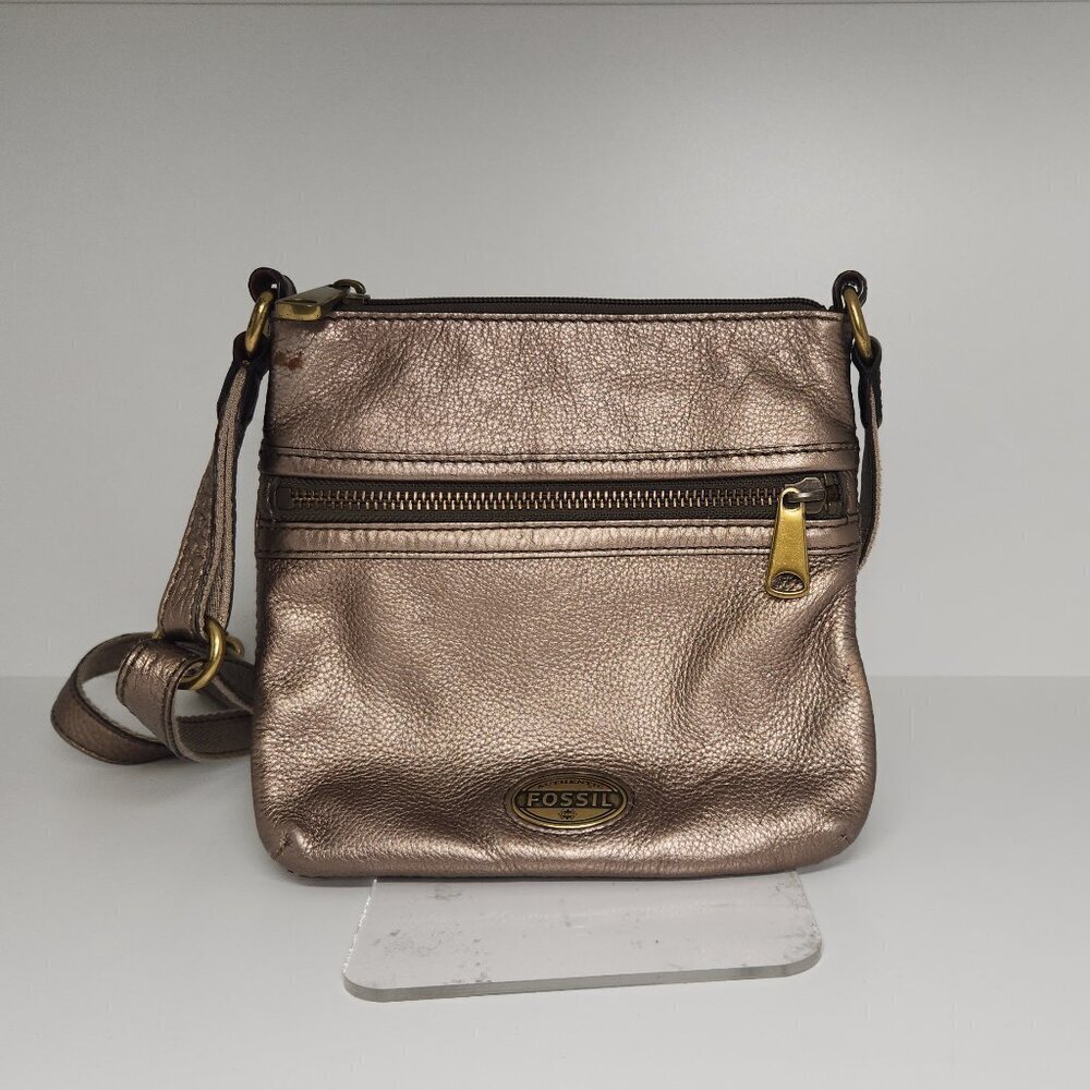 Fossil Vintage Explorer Gunmetal Color Leather Crossbody Bag Purse